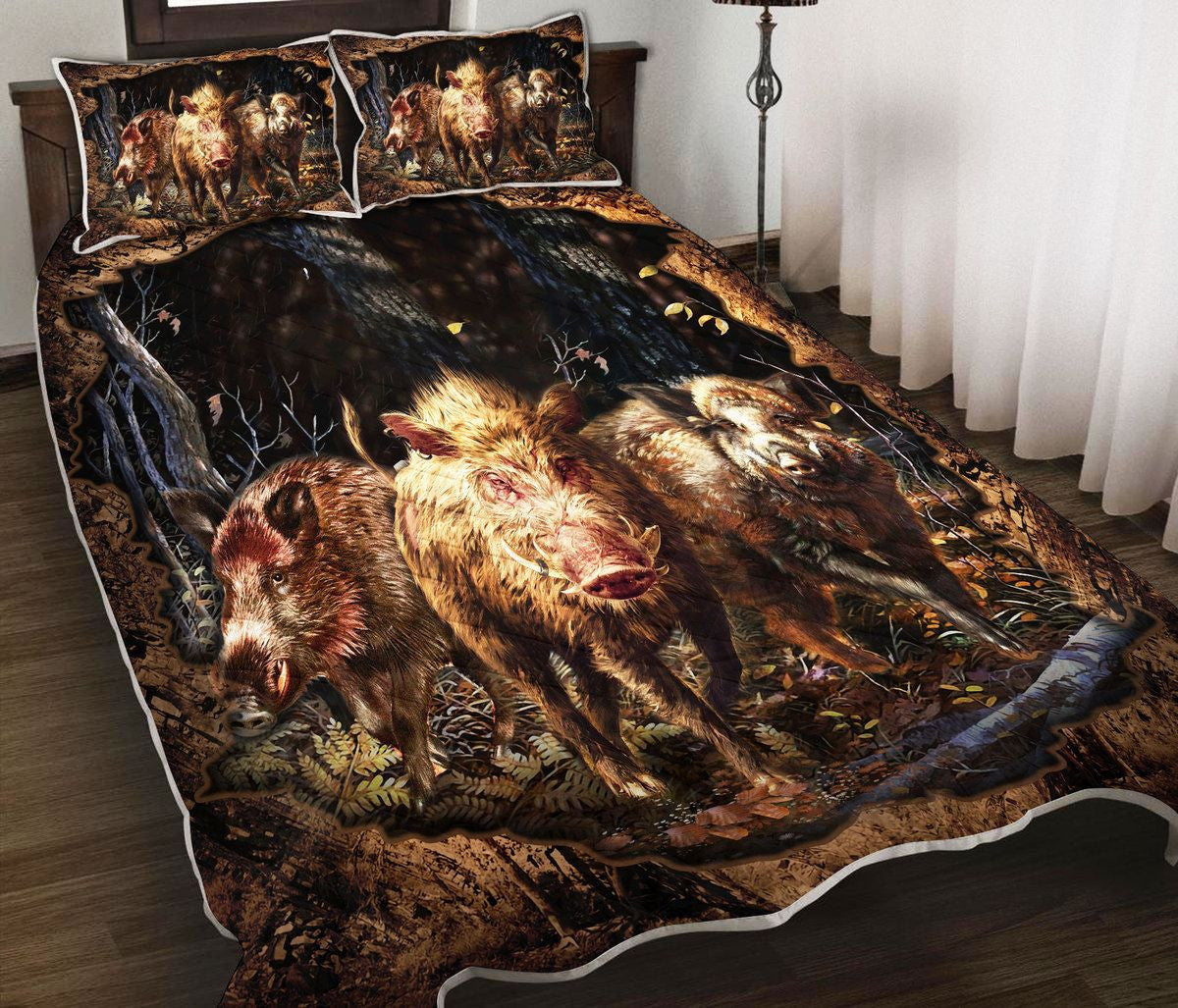 Boar Hungting Quilt Bedding Set