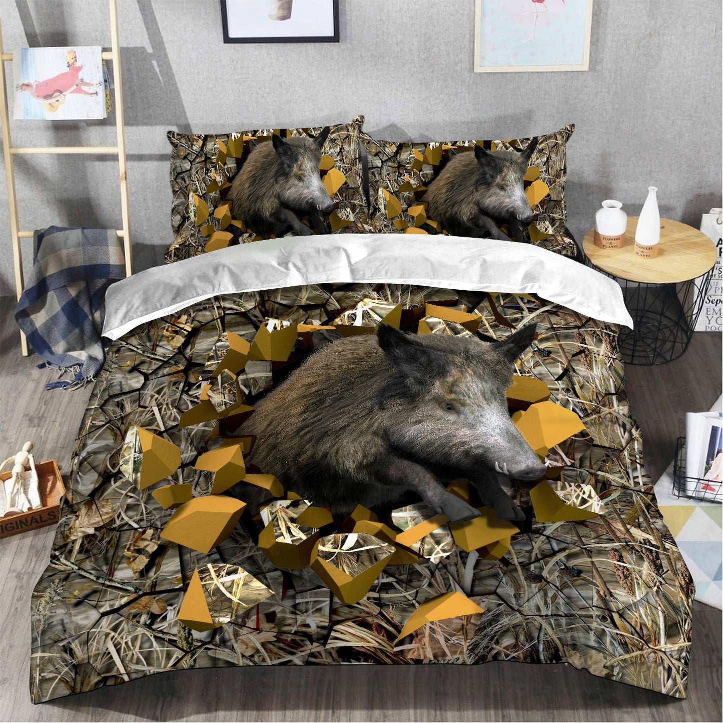 Boar Wall All Over Printed Bedding Set