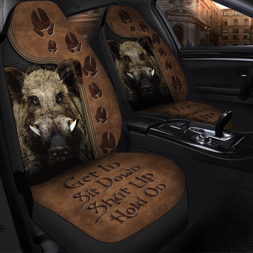 Wild Boar Hold on Funny Car Seat Covers Universal Fit Set 2