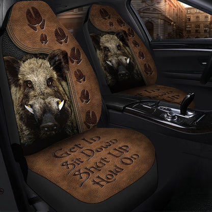 Wild Boar Hold on Funny Car Seat Covers Universal Fit Set 2