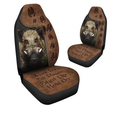 Wild Boar Hold on Funny Car Seat Covers Universal Fit Set 2