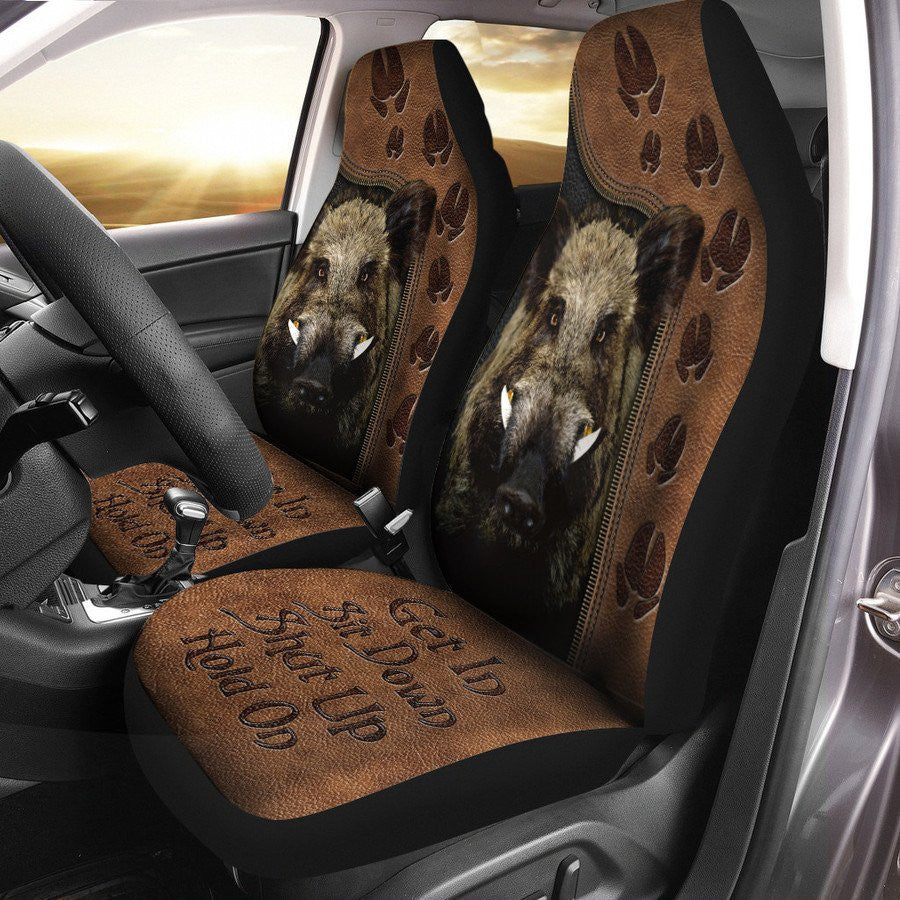Wild Boar Hold on Funny Car Seat Covers Universal Fit Set 2