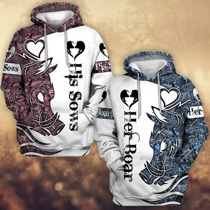 Wild Boar Couple-Combo Hoodie Couple 3D All over Printed Shirt