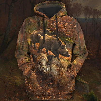 Boar Hunting Autumn All Over Printed Unisex Shirt