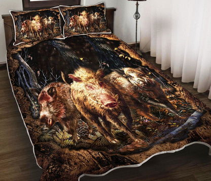 Boar Hungting Quilt Bedding Set