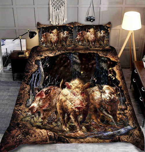Boar Hungting Quilt Bedding Set