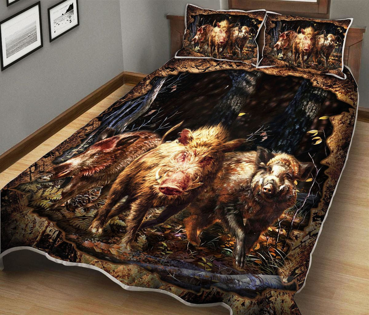 Boar Hungting Quilt Bedding Set