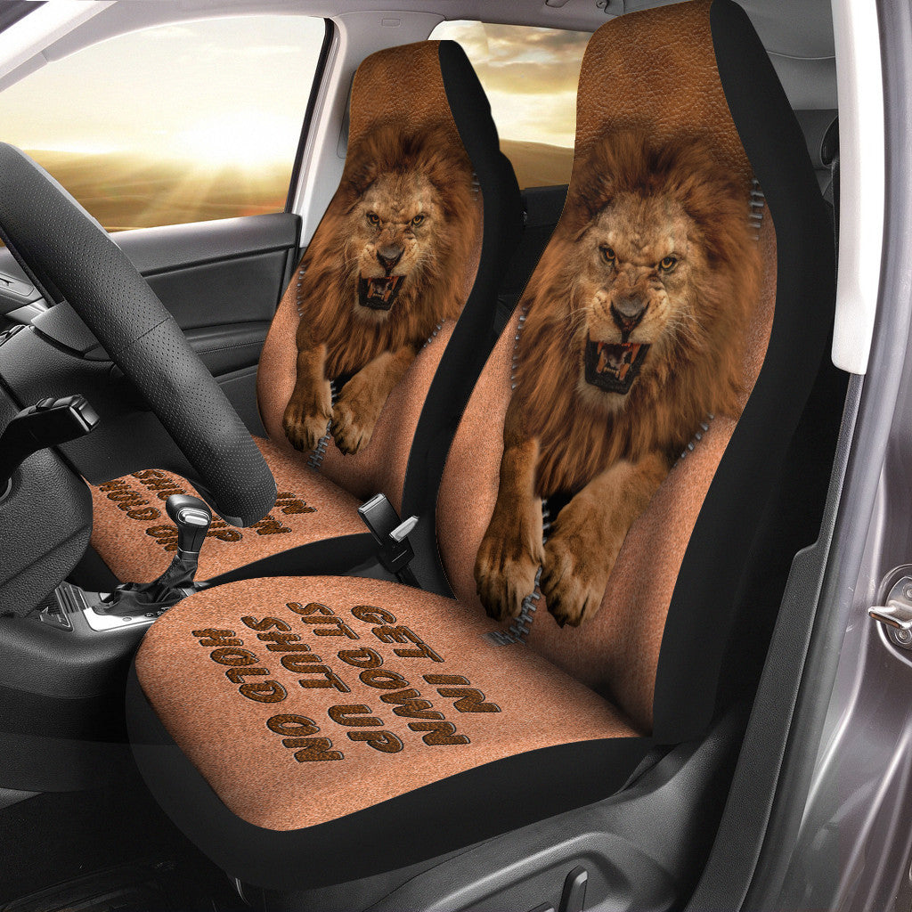 Angry Lion Hold on Funny Car Seat Covers Universal Fit Set 2