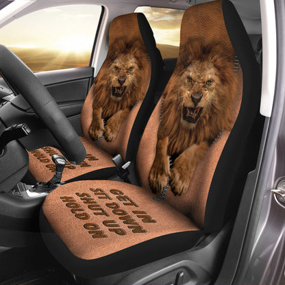 Angry Lion Hold on Funny Car Seat Covers Universal Fit Set 2