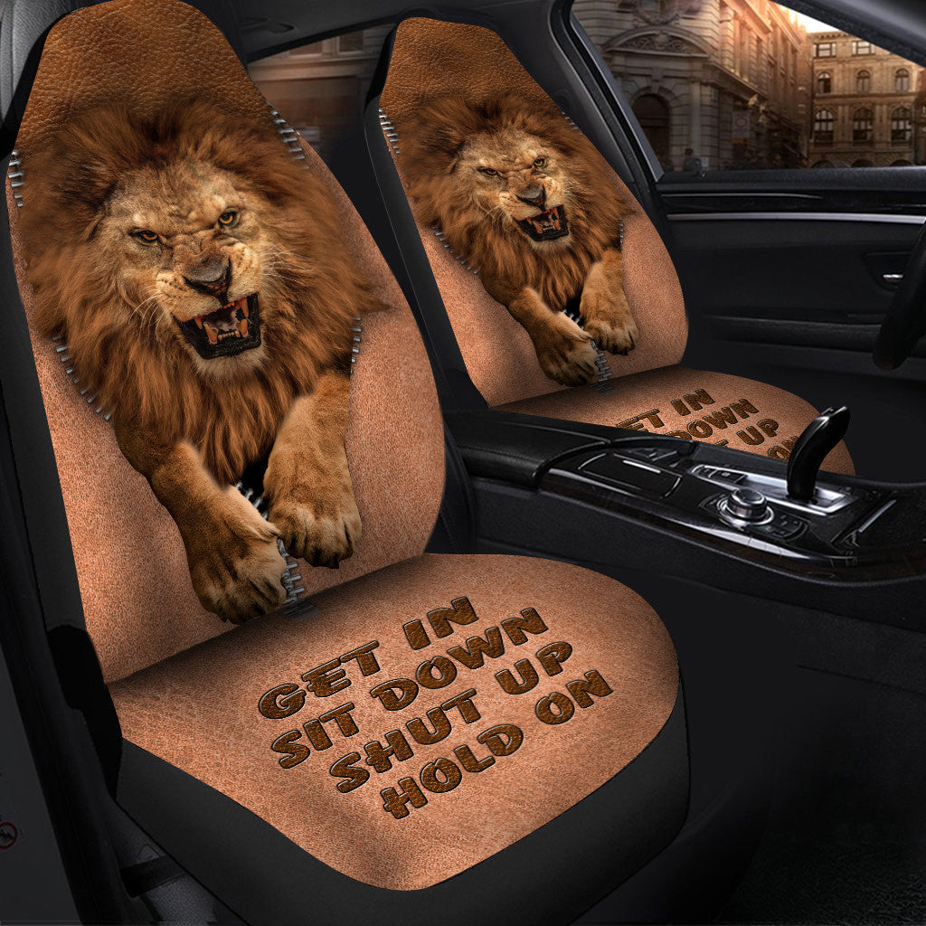 Angry Lion Hold on Funny Car Seat Covers Universal Fit Set 2
