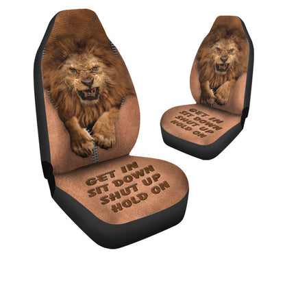 Angry Lion Hold on Funny Car Seat Covers Universal Fit Set 2