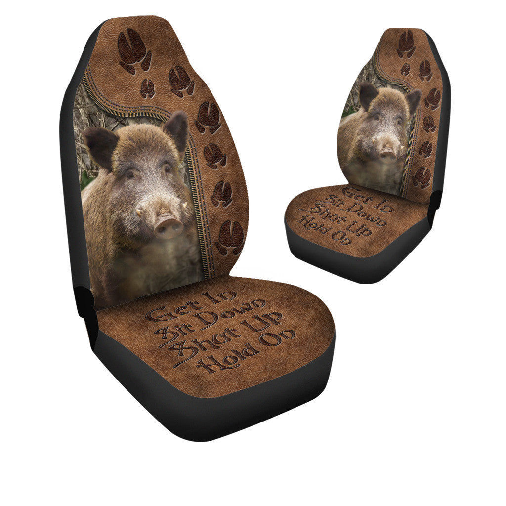 Wild Boar Hunting Hold on Funny Car Seat Covers Universal Fit Set 2