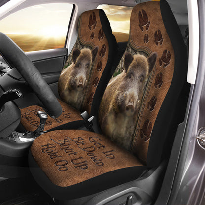 Wild Boar Hunting Hold on Funny Car Seat Covers Universal Fit Set 2