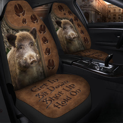 Wild Boar Hunting Hold on Funny Car Seat Covers Universal Fit Set 2