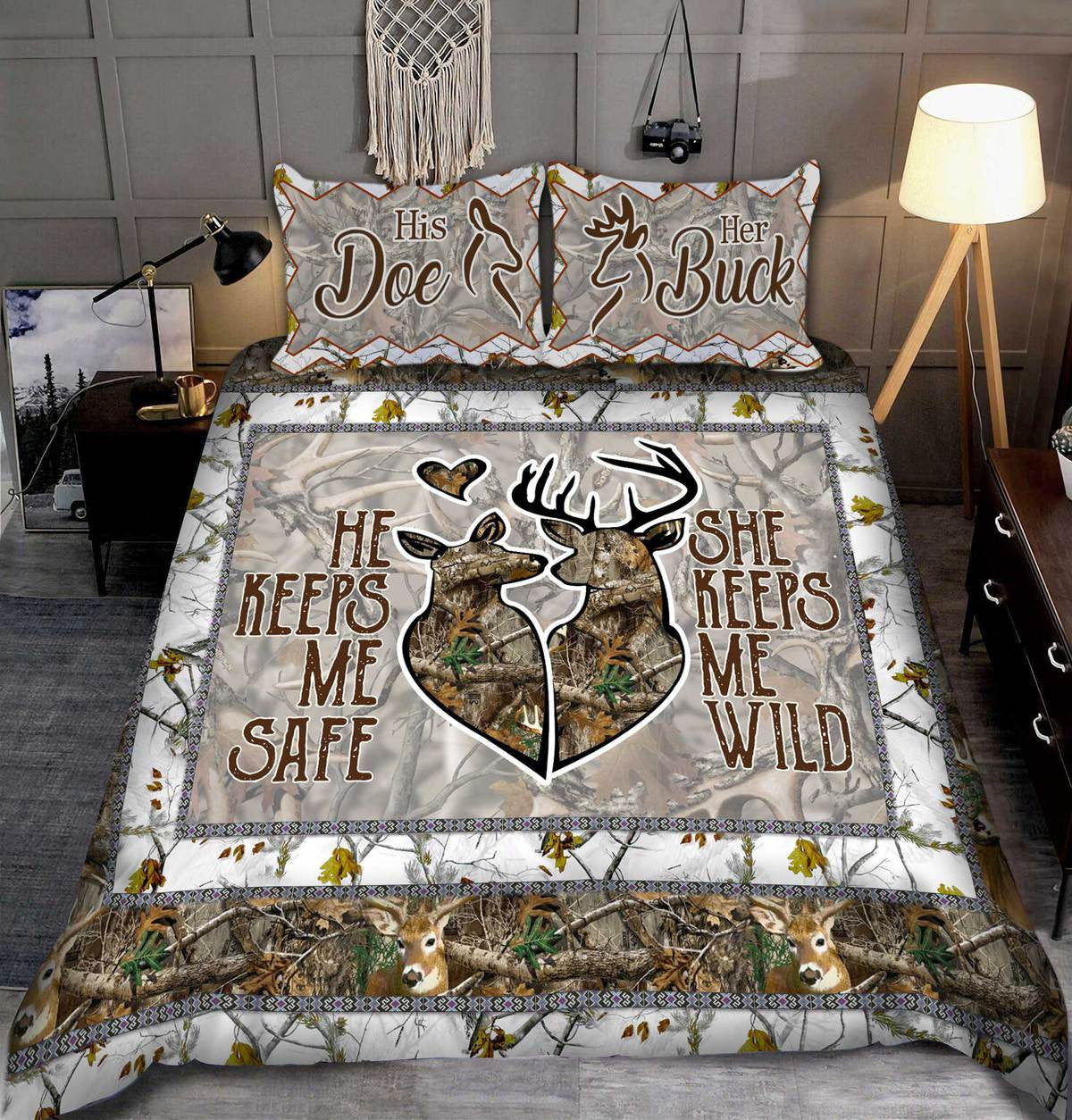Deer Couple He keeps me shape She keeps me wild All Over Printed Bedding Set