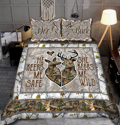 Deer Couple He keeps me shape She keeps me wild All Over Printed Bedding Set