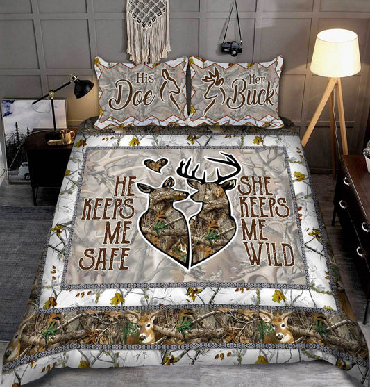 Deer Couple He keeps me shape She keeps me wild All Over Printed Bedding Set