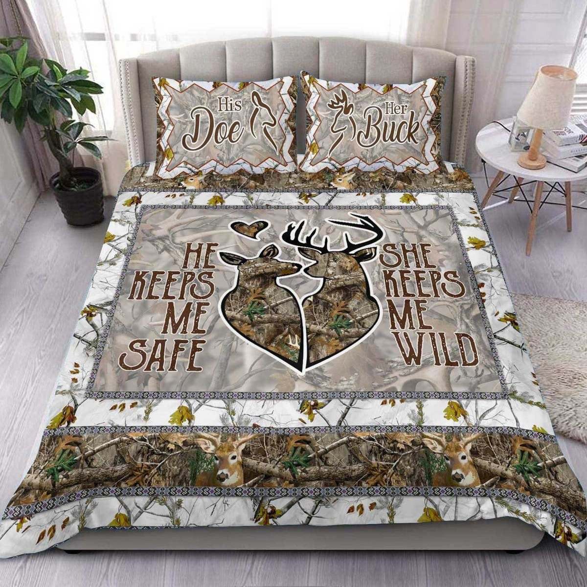 Deer Couple He keeps me shape She keeps me wild All Over Printed Bedding Set