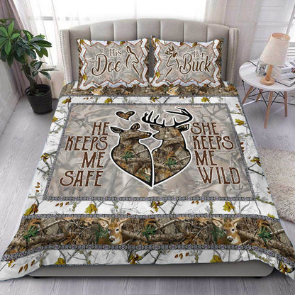Deer Couple He keeps me shape She keeps me wild All Over Printed Bedding Set