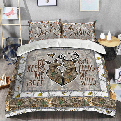 Deer Couple He keeps me shape She keeps me wild All Over Printed Bedding Set