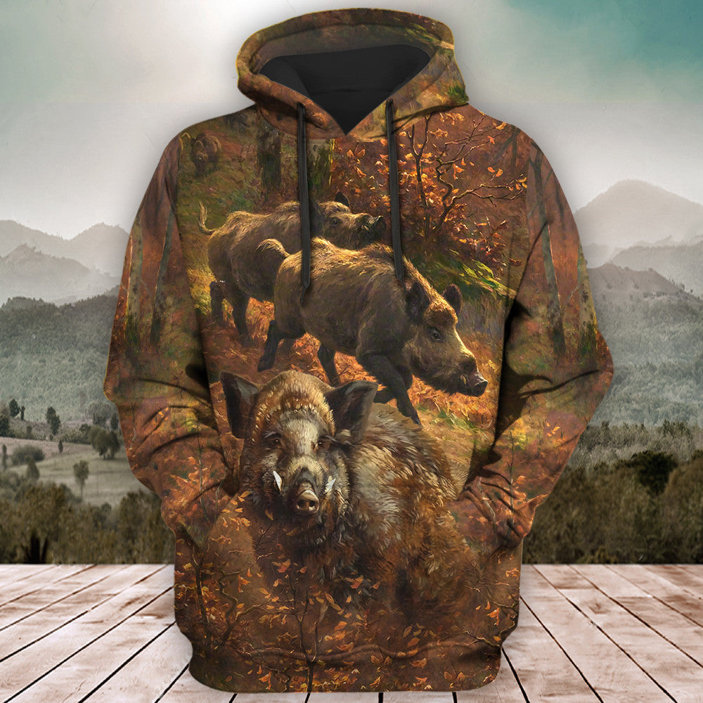 Boar Hunting Autumn All Over Printed Unisex Shirt