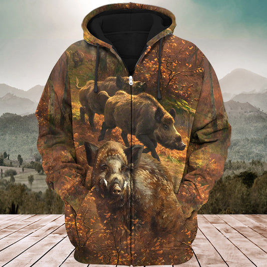 Boar Hunting Autumn All Over Printed Unisex Shirt