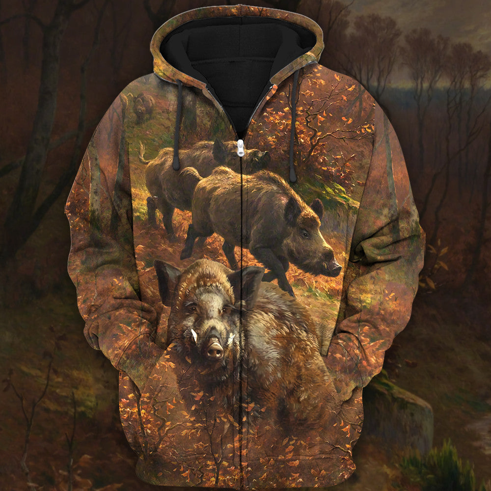 Boar Hunting Autumn All Over Printed Unisex Shirt