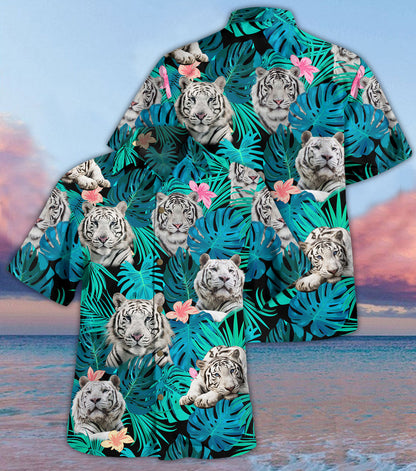 White Tiger Tropical Hawaii Shirt