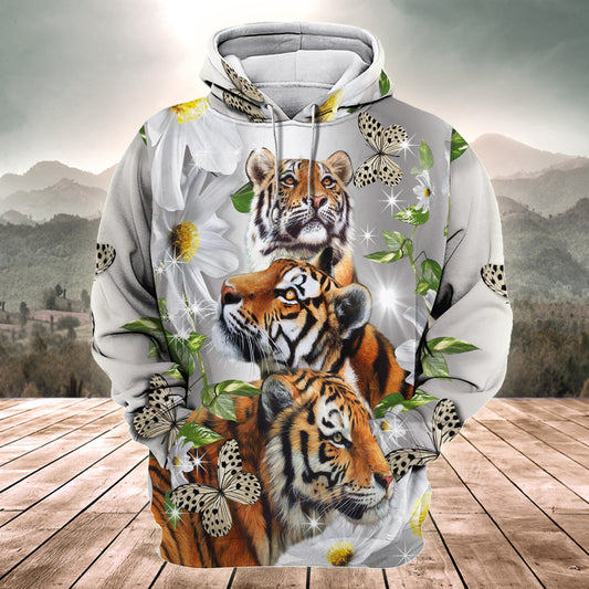 Tiger Daisy And Butterfly All Over Printed Unisex Shirt