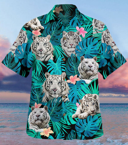 White Tiger Tropical Hawaii Shirt