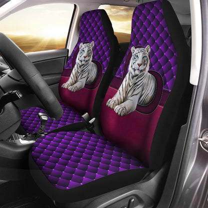 White Tiger Purple Heart Car Seat Covers Universal Fit - Set 2