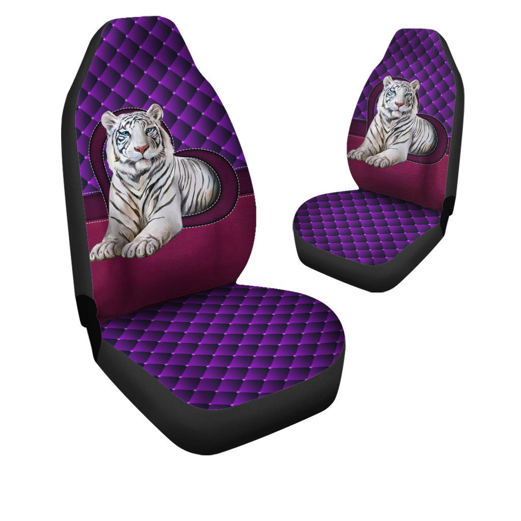 White Tiger Purple Heart Car Seat Covers Universal Fit - Set 2