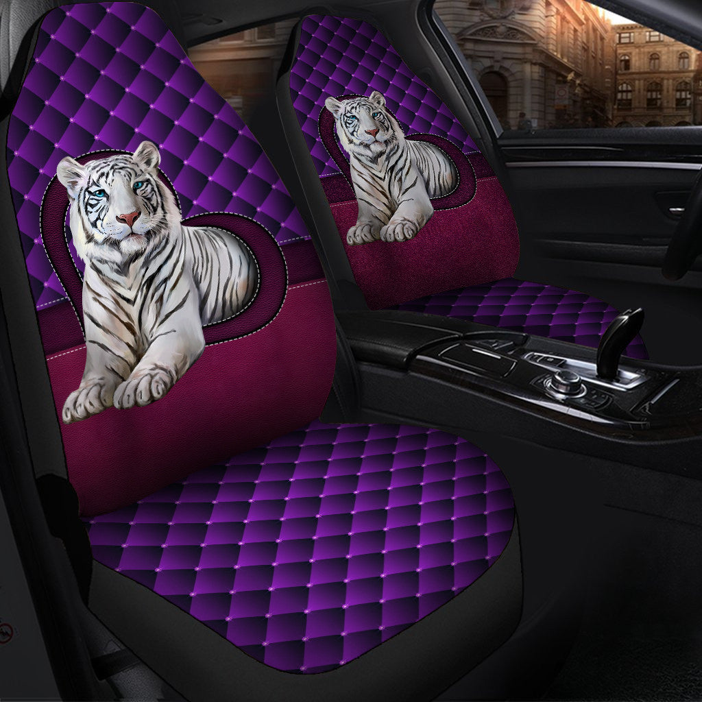 White Tiger Purple Heart Car Seat Covers Universal Fit - Set 2