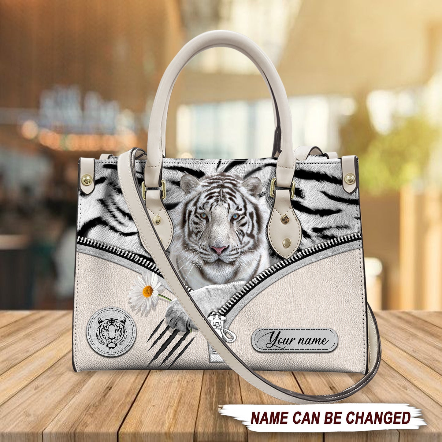 Cool White Tiger Q2 Personalized Leather Handbag