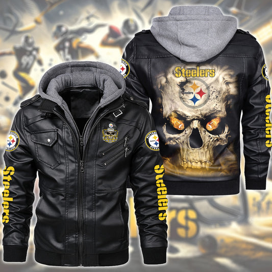 Skull PS Leather Jacket with Hood Black Q280311