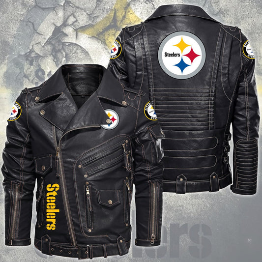 STL Belt Solid Zipper Street Leather Jacket S060406