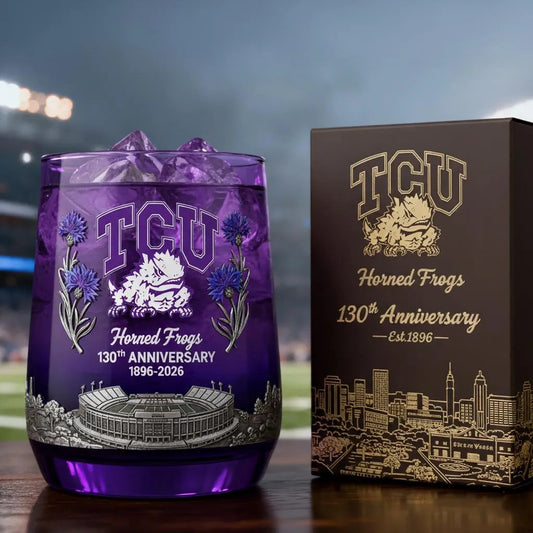 TCU HR Whisky Glass , TCU 130th Anniversary Whiskey Glass