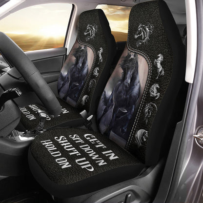 Black Horse Leather Pattern Q2 Hold on Car Seat Covers Universal Fit - Set 2 Q060506