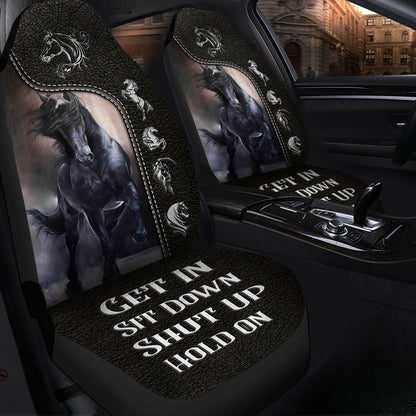 Black Horse Leather Pattern Q2 Hold on Car Seat Covers Universal Fit - Set 2 Q060506