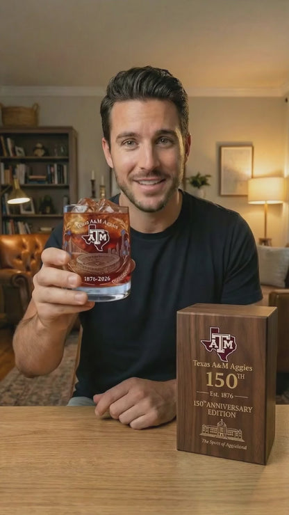 T A&M A Whisky Glass , T A&M A 150th Anniversary Whiskey Glass